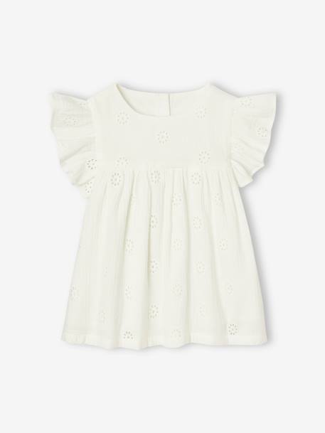 Blouse en gaze de coton brodée fille blanc+corail - vertbaudet enfant 