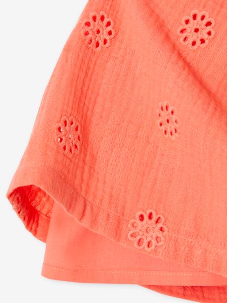Blouse en gaze de coton brodée fille blanc+corail - vertbaudet enfant 