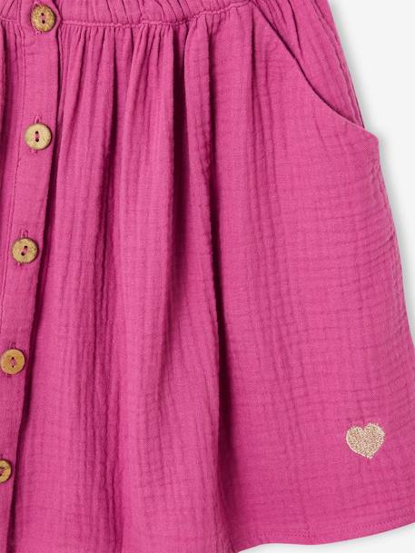 Jupe fille en gaze de coton beige+bleu grisé+rose+vert sauge+vieux rose+violet - vertbaudet enfant 
