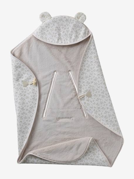 Plaid met capuchon voor baby van molton, gevoerd met pluche beige, bedrukt - vertbaudet enfant 