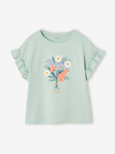 Fille-T-shirt, sous-pull-T-shirt-T-shirt fille motif fantaisie manches courtes volantées