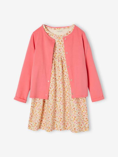 Ensemble fille robe + gilet mauve+rose+rose imprimé - vertbaudet enfant 