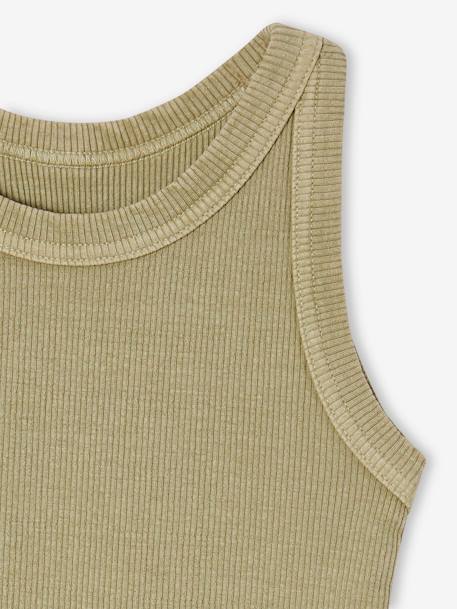 Débardeur fille en côtes beige+écru+rayé bleu+vert sauge - vertbaudet enfant 