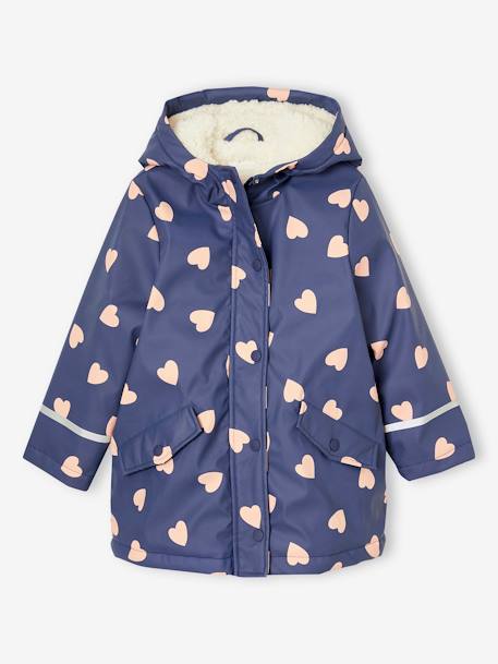 Ciré fille à capuche doublé sherpa anthracite+indigo+rose pâle - vertbaudet enfant 
