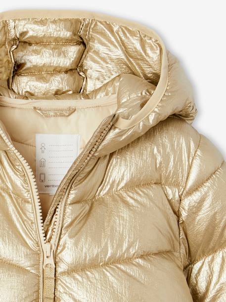 Doudoune fille légère à capuche effet brillant métallisé or - vertbaudet enfant 