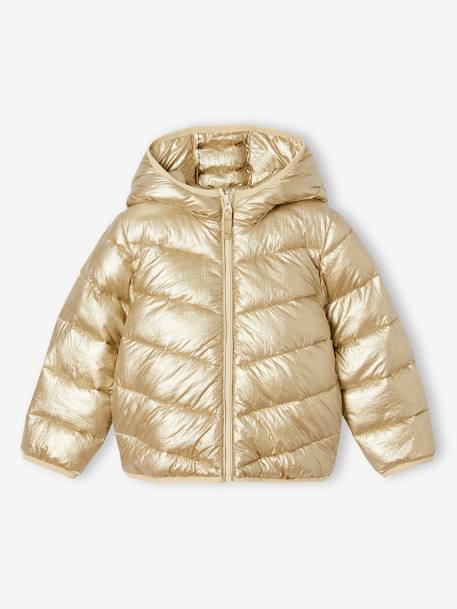 Doudoune fille légère à capuche effet brillant métallisé or - vertbaudet enfant 