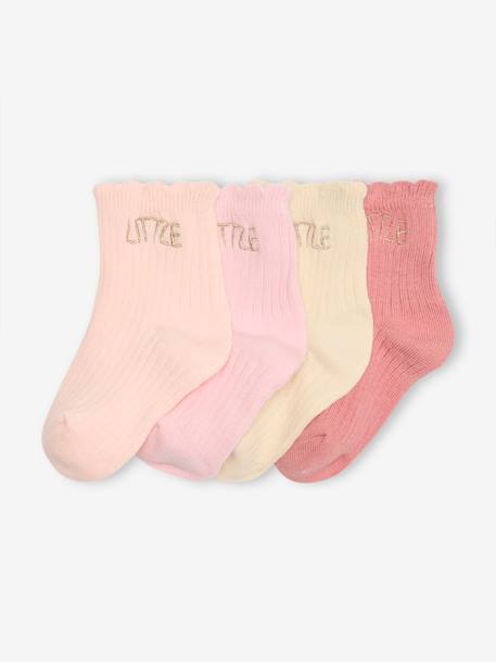 Lot de 4 paires de chaussettes 'little' bébé bleu pâle+corail+marine+rose pâle - vertbaudet enfant 