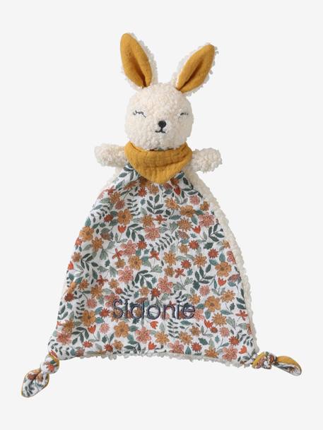 Doudou plat lapin personnalisable + hochet en mallette rose+vert - vertbaudet enfant 