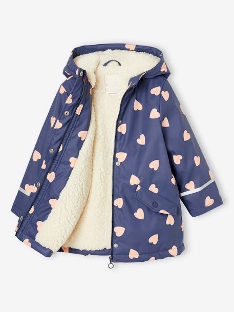 Ciré fille à capuche doublé sherpa anthracite+indigo+rose pâle - vertbaudet enfant 