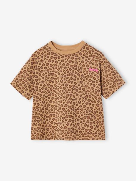 T-shirt fille imprimé manches courtes anthracite+beige+jaune pâle+sable - vertbaudet enfant 
