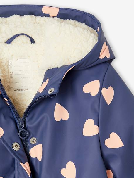 Regenjas voor meisjes met capuchon en sherpa voering antraciet+indigoblauw+lichtroze - vertbaudet enfant 
