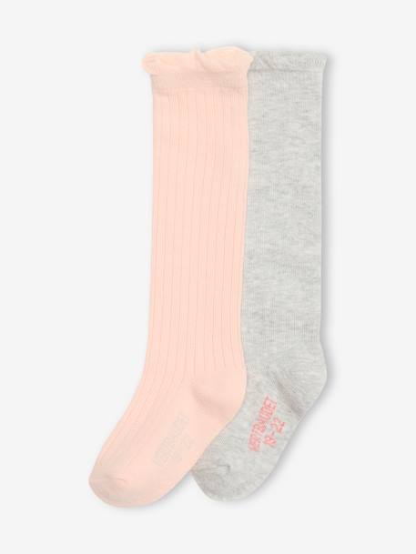 Lot de 2 paires de chaussettes hautes bébé rose poudré - vertbaudet enfant 