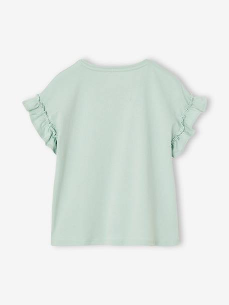 T-shirt fille motif fantaisie manches courtes volantées blanc+bleu ciel+mauve - vertbaudet enfant 