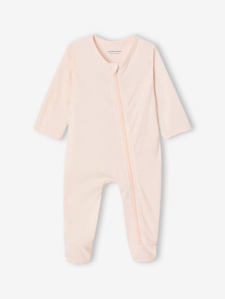 Lot de 3 pyjamas bébé en jersey ouverture zippée BASICS bleu chambray+blush+cappuccino - vertbaudet enfant 
