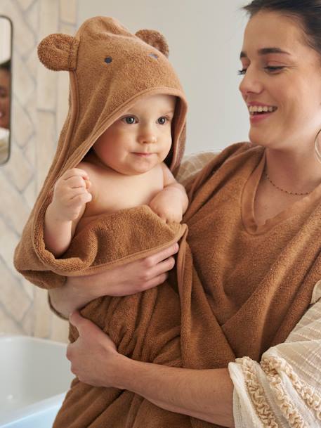 Badcape ouder/baby cappuccino+grijsblauw+karamel+okergeel+terracotta - vertbaudet enfant 