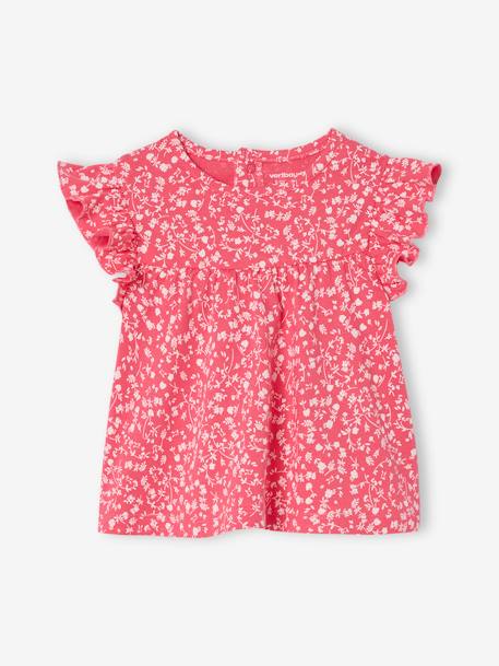 T-shirt manches volantées bébé bleu ciel+fuchsia - vertbaudet enfant 