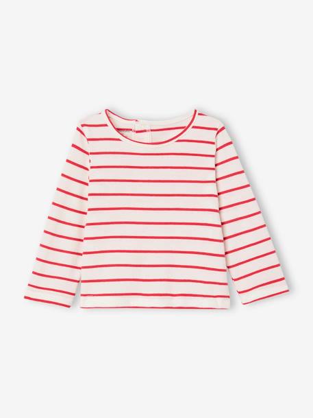 Lot de 3 t-shirts bébé fille manches longues écru+rayé rouge - vertbaudet enfant 