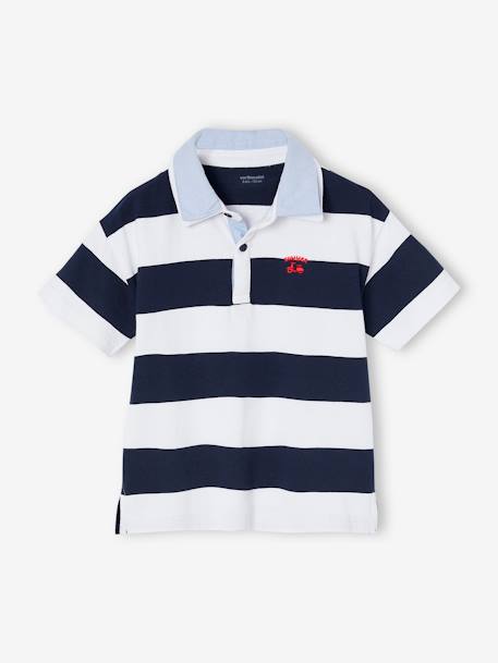 Gestreepte polo met dubbele kraag blauw, gestreept - vertbaudet enfant 