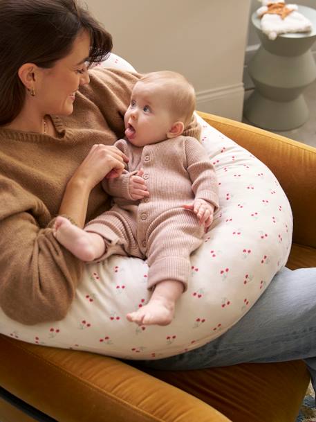 Borstvoedingskussen + beschermhoes Bio Collection Donkerblauw/sterren+ivoorwitte plantaarige bedrukk+meerkleurig+wit, bedrukt - vertbaudet enfant 