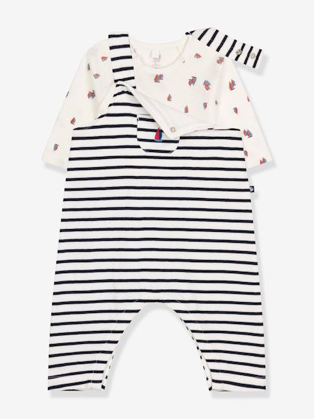 Salopette- en bodyset voor baby PETIT BATEAU marineblauw - vertbaudet enfant 