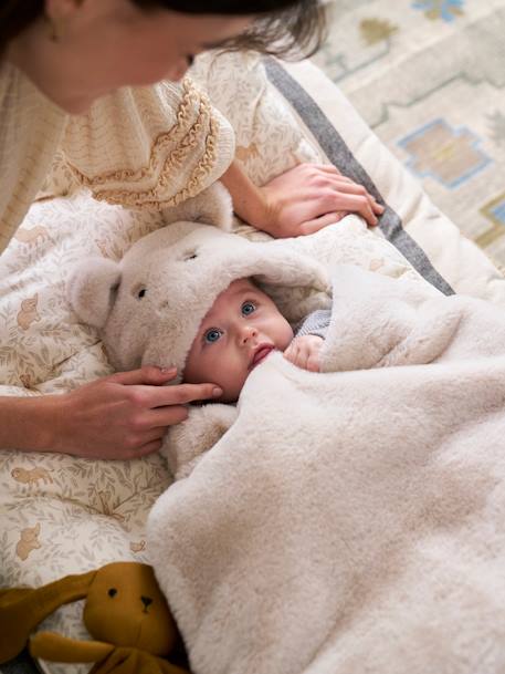 Nid d'ange transformable en tapis à langer peluche beige+beige imprimé+gris souris+kaki+rose imprimé - vertbaudet enfant 