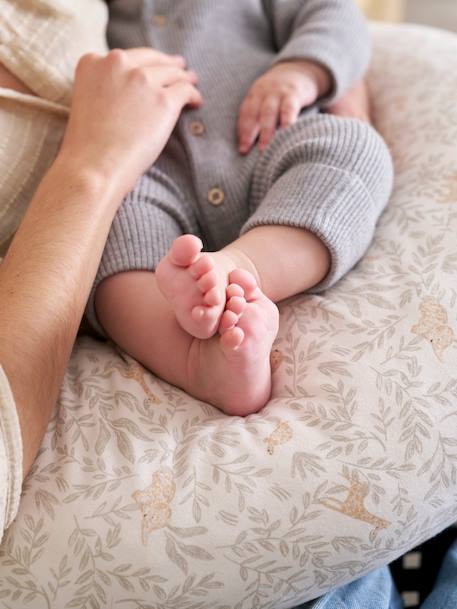 Borstvoedingskussen + beschermhoes Bio Collection beige, bedrukt+Donkerblauw/sterren+ivoorwitte plantaarige bedrukk+meerkleurig+wit, bedrukt+zandbeige - vertbaudet enfant 