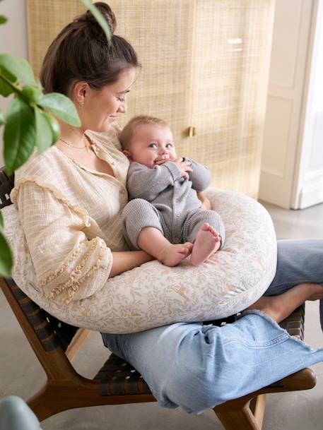 Borstvoedingskussen + beschermhoes Bio Collection beige, bedrukt+Donkerblauw/sterren+ivoorwitte plantaarige bedrukk+meerkleurig+wit, bedrukt+zandbeige - vertbaudet enfant 