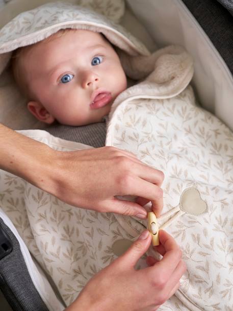Plaid bébé à capuche en molleton, doublé peluche beige imprimé - vertbaudet enfant 