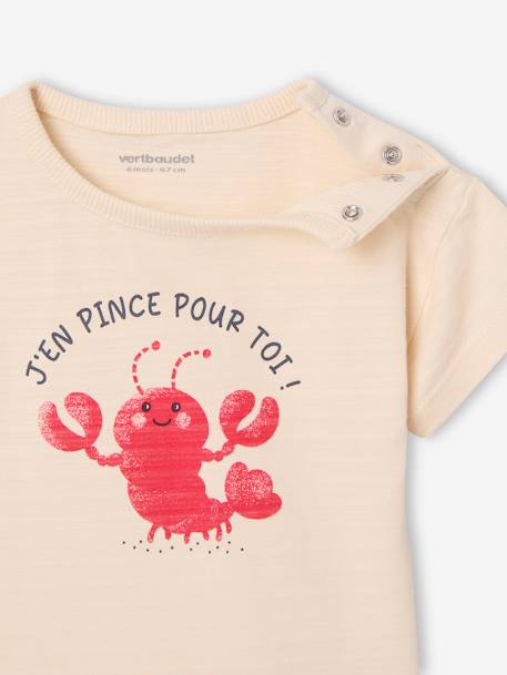 T-shirt met kreeftmotief voor babyjongen met drukknoopjes op de schouder vanille - vertbaudet enfant 
