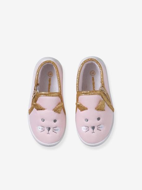 Canvas sloffen met rits voor baby's beige, bedrukt+lichtroze+roze, bedrukt - vertbaudet enfant 