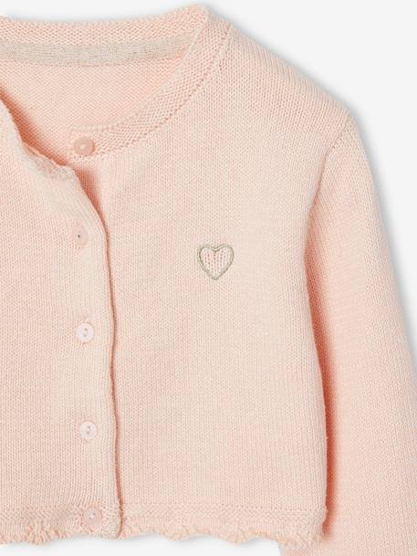 Gilet fille boléro maille pointelle cérémonie écru+rose pâle - vertbaudet enfant 