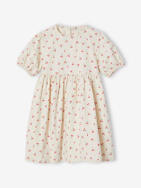 Jurk van lichte spijkerstof ongewassen denim+rozen+stone+vanille - vertbaudet enfant 