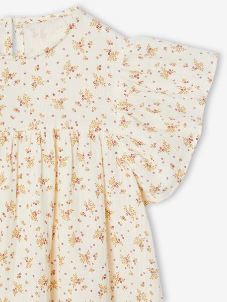 Robe fille en gaze de coton imprimée beige+beige imprimé+rose pâle+vanille - vertbaudet enfant 