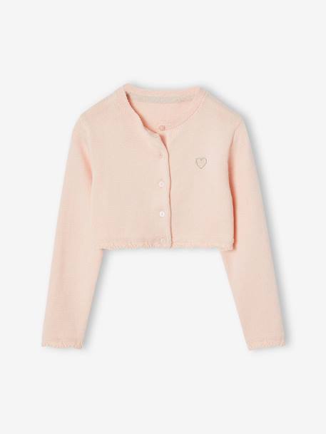 Gilet fille boléro maille pointelle cérémonie écru+rose pâle - vertbaudet enfant 