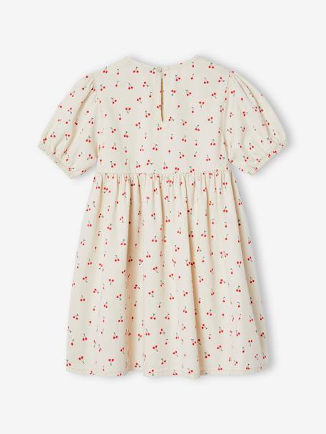 Jurk van lichte spijkerstof ongewassen denim+rozen+stone+vanille - vertbaudet enfant 
