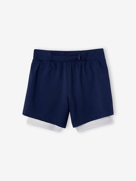 Sportshort 2 in 1 voor meisjes van technisch materiaal koraal+marineblauw - vertbaudet enfant 