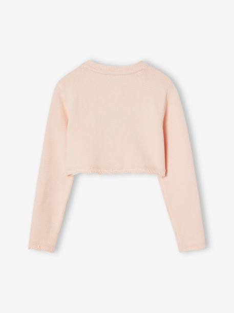 Gilet fille boléro maille pointelle cérémonie écru+rose pâle - vertbaudet enfant 