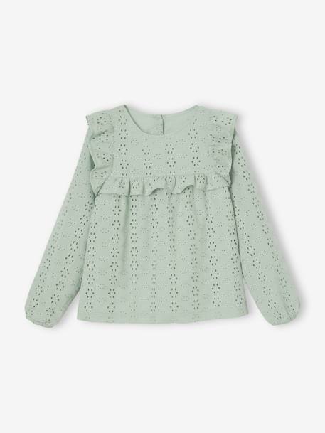 Blouse met ruches van Engels borduurwerk meisje saliegroen - vertbaudet enfant 