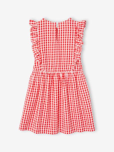 Robe fille en seersucker manches volantées blanc imprimé+carreaux rouge+vert sauge - vertbaudet enfant 