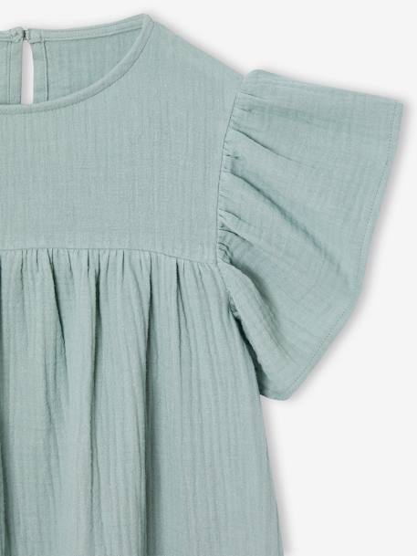 Robe fille en gaze de coton imprimée vert sauge - vertbaudet enfant 