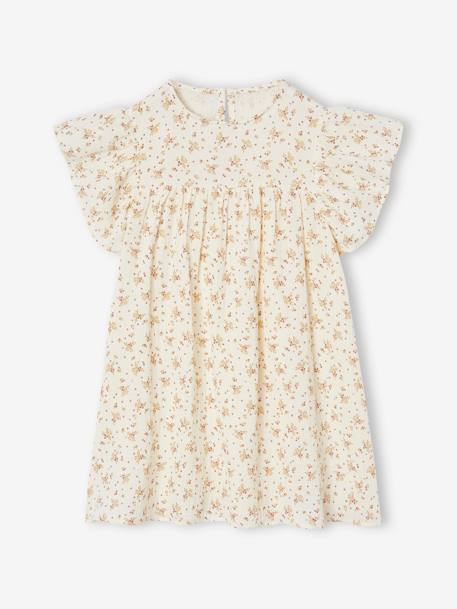 Robe fille en gaze de coton imprimée beige+beige imprimé+rose pâle+vanille - vertbaudet enfant 