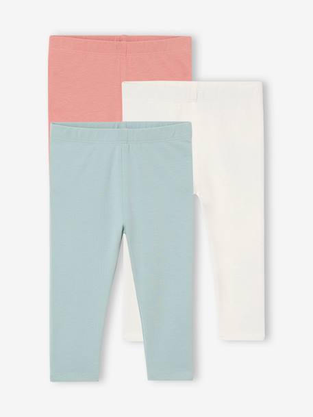 Set van 3 effen leggings Basics baby grijsblauw+oudroze - vertbaudet enfant 