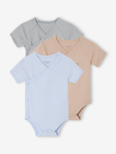 Set van 3 rompertjes met korte mouwen voor pasgeborenen 'mon petit coeur' hemelsblauw - vertbaudet enfant 