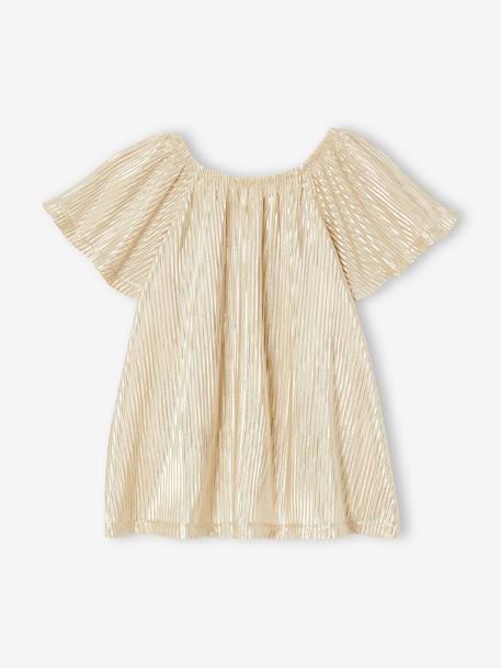 Feestelijke meisjesblouse in lamé met geplooid effect en vlindermouwen goud - vertbaudet enfant 