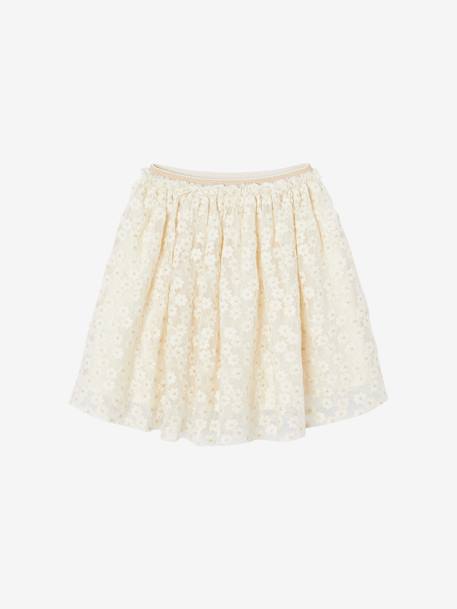 Jupe cérémonie brodée fleurs irisées vanille - vertbaudet enfant 