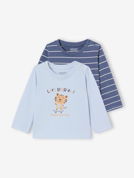 Set van 2 babyshirts met lange mouwen hemelsblauw - vertbaudet enfant 