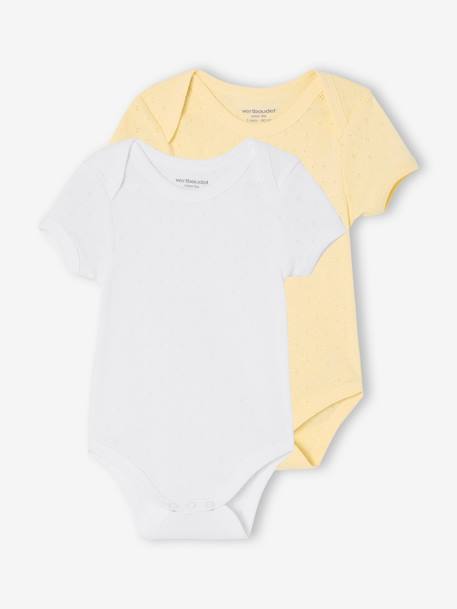 Lot de 2 bodies naissance manches courtes en maille pointelle jaune pâle - vertbaudet enfant 