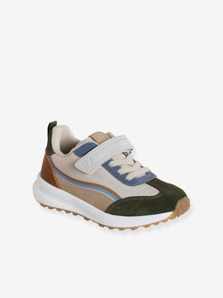 Kindersneakers met veters en klittenband, kleutercollectie blauw, bedrukt+kaki+veel beige+veel blauw - vertbaudet enfant 
