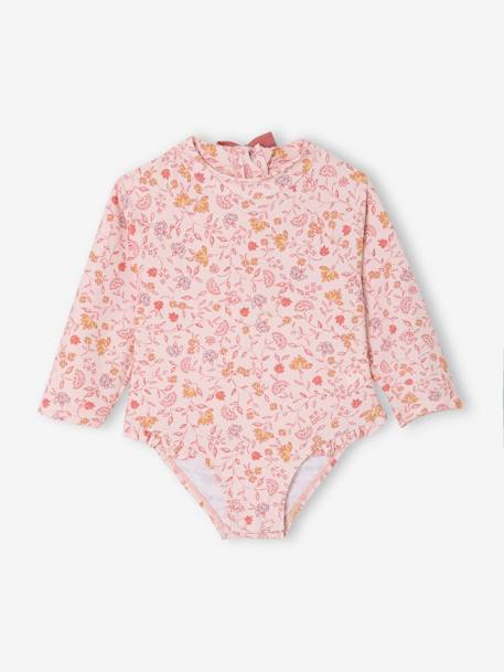 Maillot de bain à manches longues bébé fille rose pâle - vertbaudet enfant 