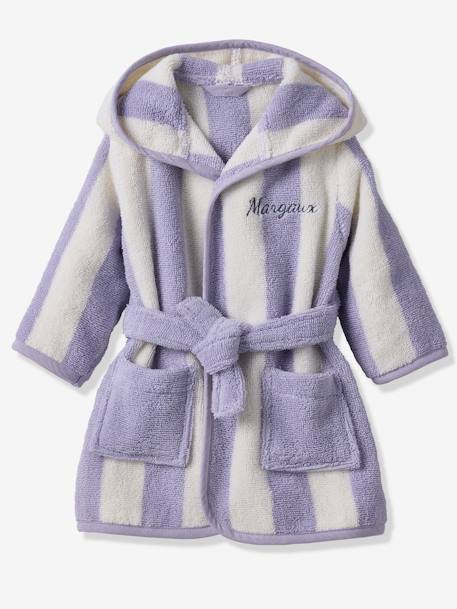 Badjas voor baby's met strepen TRANSAT capsule familie, te personaliseren, met gerecycled katoen geel, gestreept+groen, gestreept+paars, gestreept - vertbaudet enfant 